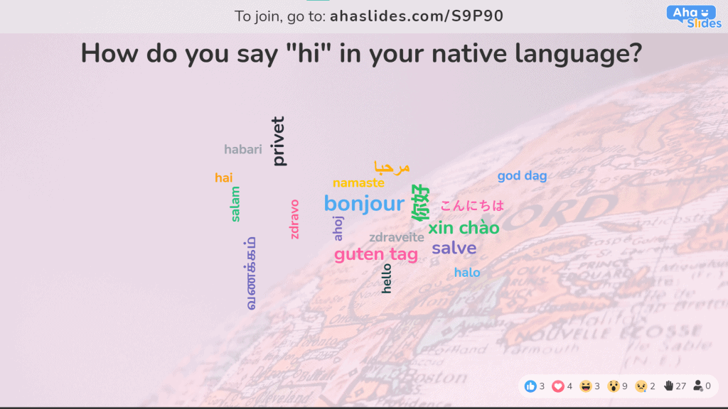 Một đám mây từ gồm nhiều cách khác nhau để nói lời chào bằng ngôn ngữ mẹ đẻ của khán giả.