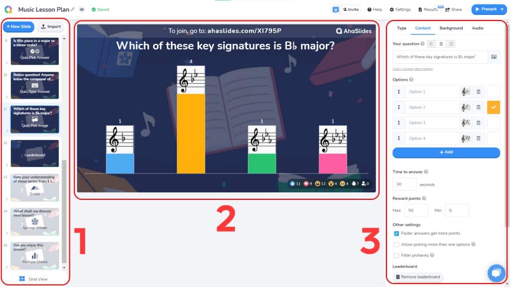 The 3-panel interface of AhaSlides, the best alternative to Kahoot