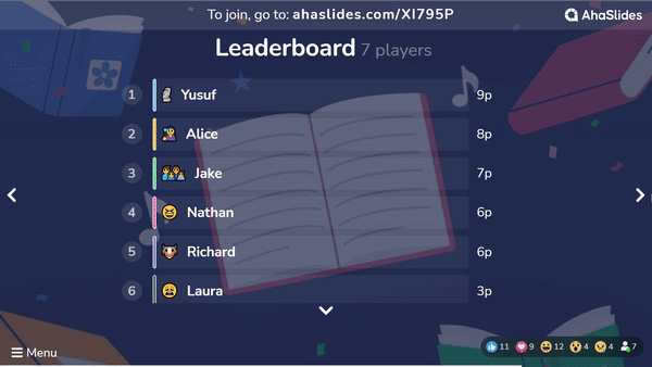 leaderboard after playing a quiz
