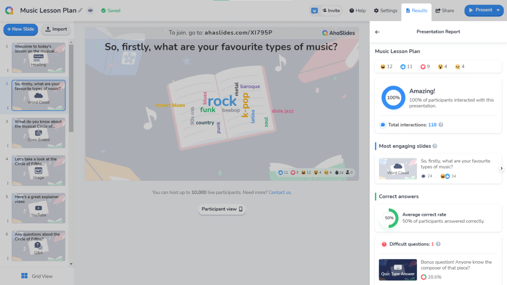 Snimak ekrana funkcije izvještaja na AhaSlides -u