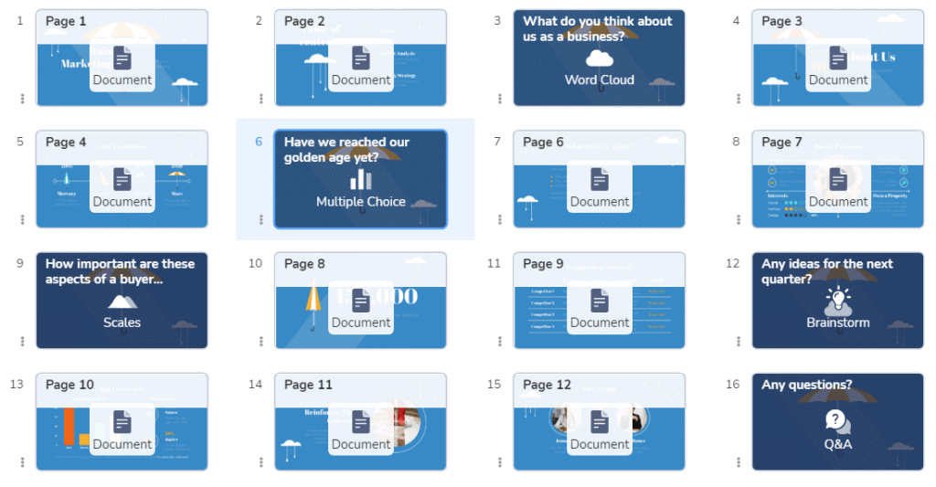 Separar las diapositivas de participación de la audiencia en una presentación interactiva de PowerPoint realizada en AhaSlides.