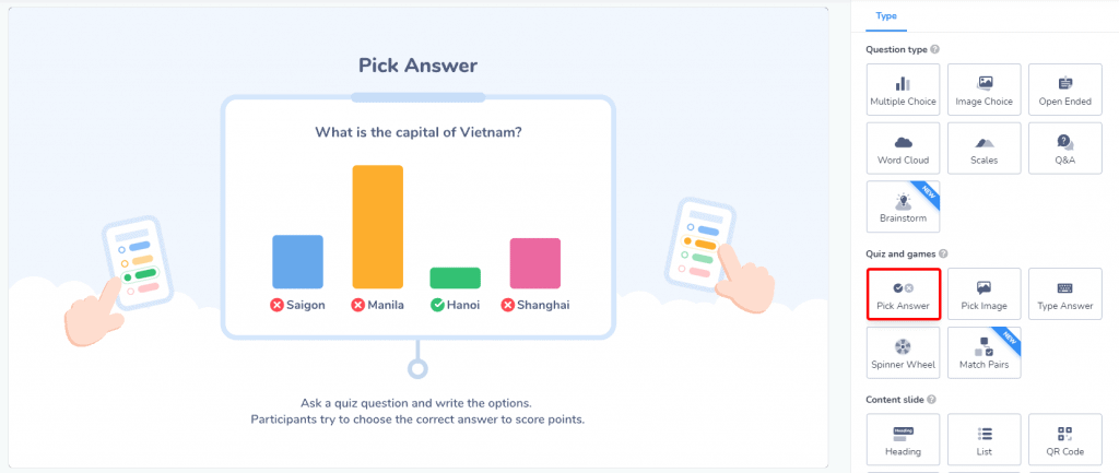 Creating a pick answer slide on AhaSlides | trivia game for zoom
