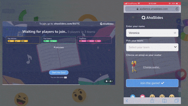 A student joining a team before a quiz for students on AhaSlides