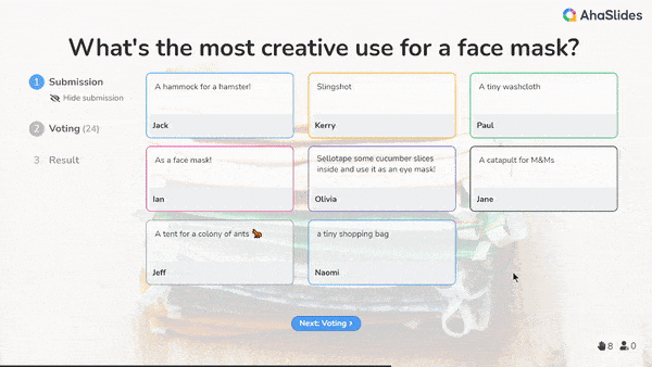Schüler nutzen die Brainstorming-Slide-Funktion von AhaSlides für das Online-Debattierspiel in der Klasse