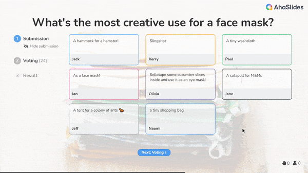 Students using the brainstorm slide function from AhaSlides for the online debate game in the class 