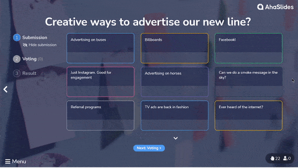 Die Brainstorming-Folie auf AhaSlides zeigt, wie man Ideen zum Brainstorming durchführt