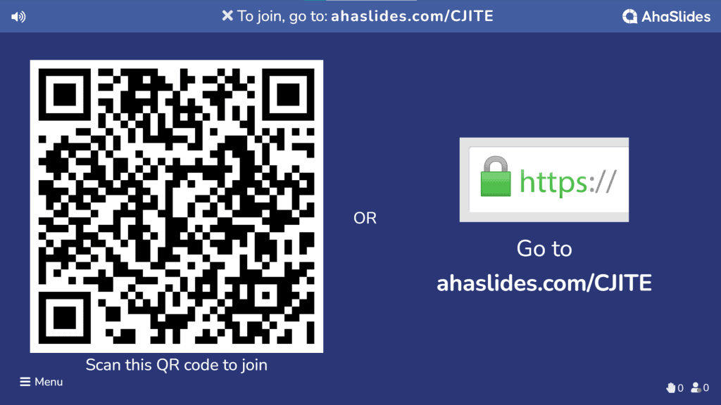 Sharing your quiz with your players by revealing the URL code and the QR code.
