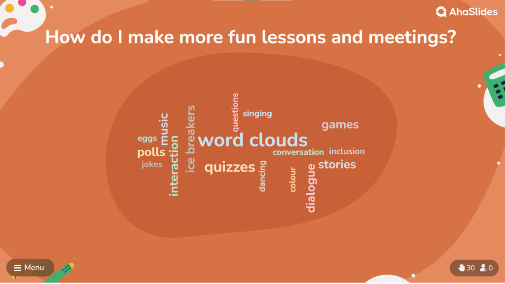 A word cloud on AhaSlides with audience responses during a live interactive presentation.