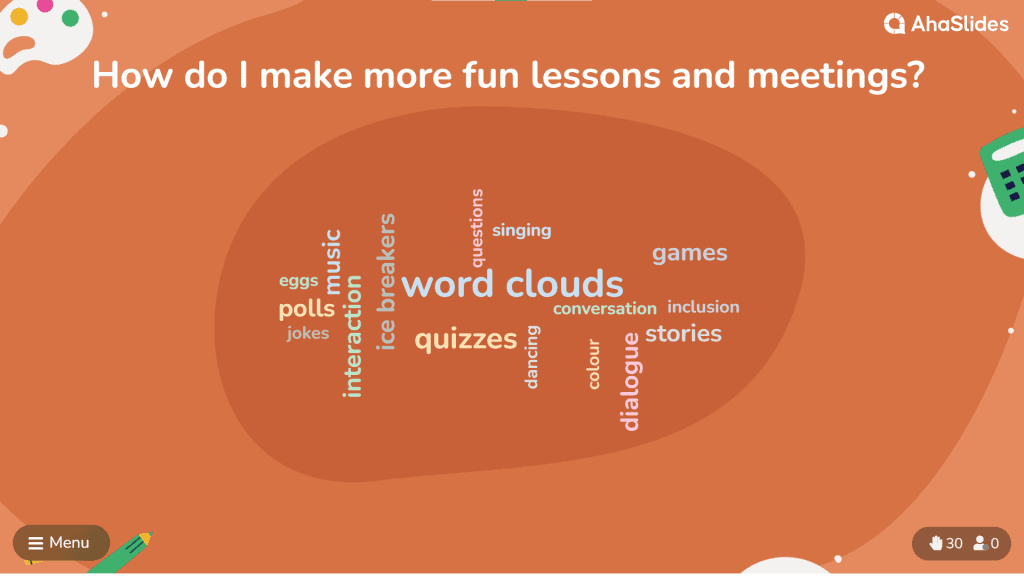 A word cloud on AhaSlides with audience responses during a live interactive presentation - creative interactive presentation ideas