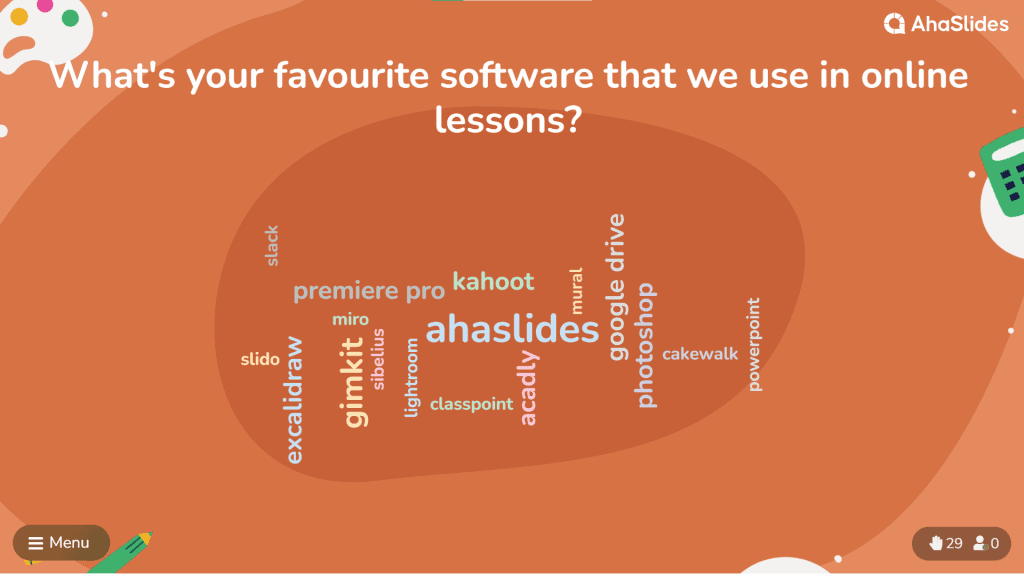 A question for students, asking them their opinions on software used during online lessons.