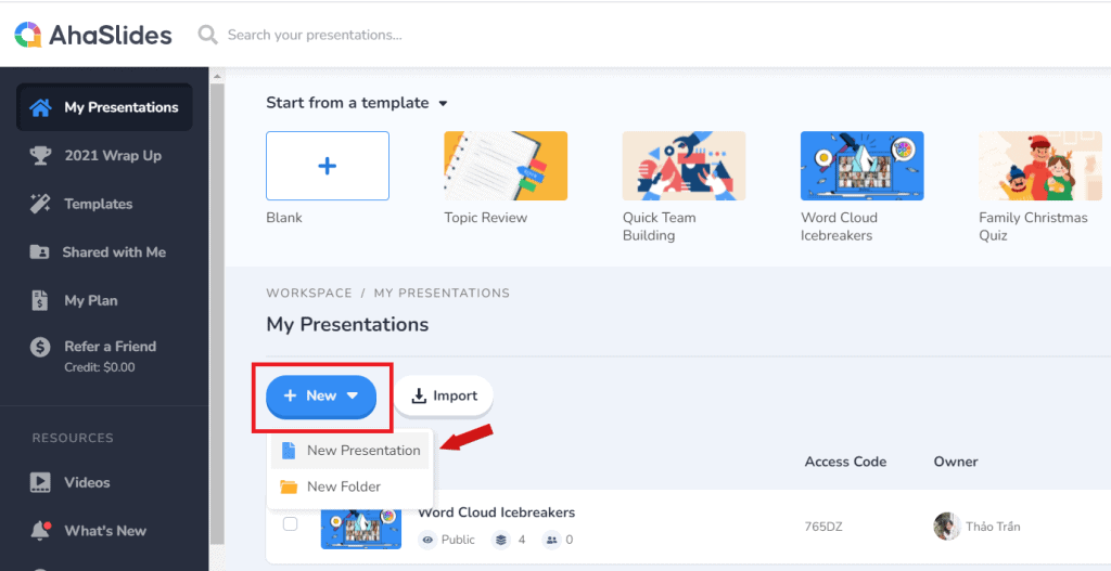 how to start creating a true or false quiz presentation using AhaSlides