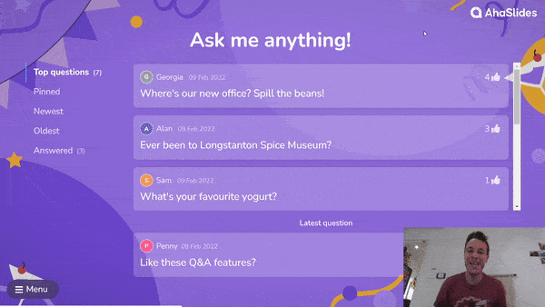 Person giving answers during a live Q&A using AhaSlidesText