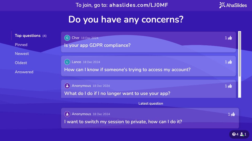 L'app Q&A in diretta di AhaSLides