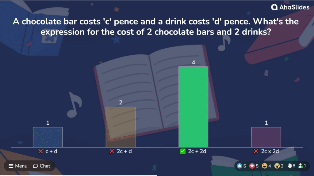 screenshot of a maths quiz on AhaSlides