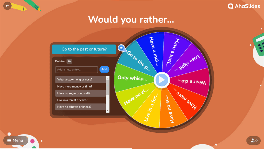 would you rather game using spinner wheel