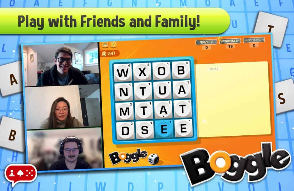 people compete in Boggle - a virtual Zoom game for group activity