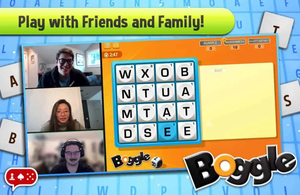le persone competono in Boggle, un gioco Zoom virtuale per attività di gruppo
