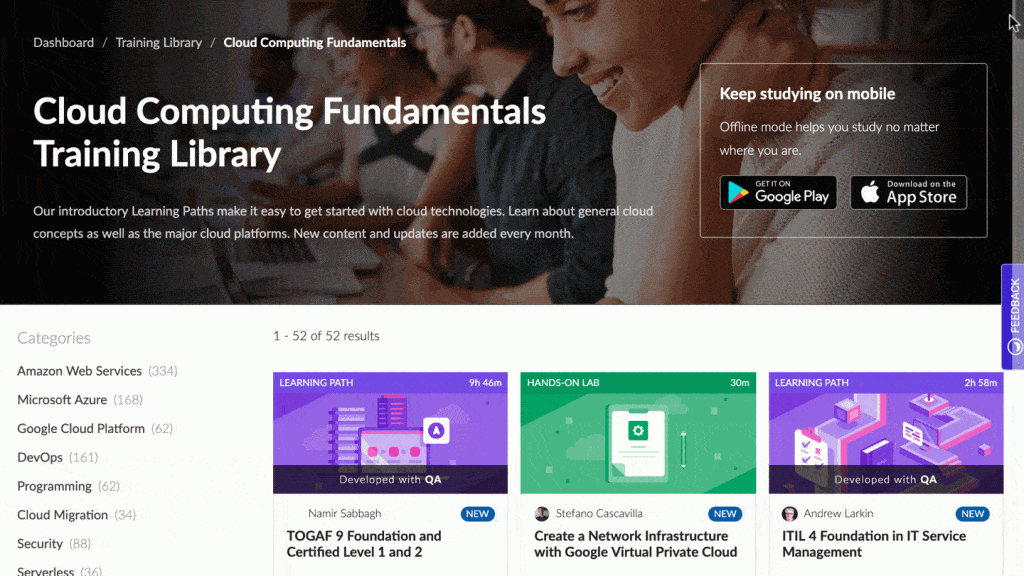 gif of Cloud Computing Fundamentals Training Library from Cloud Academy