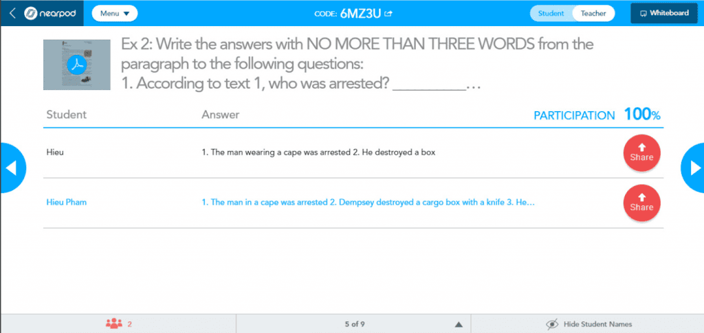 An open-ended question slide on Nearpod.