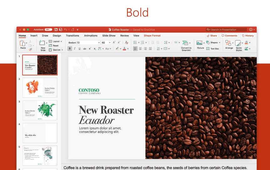 A presentation about Ecduadorian coffee beans on PowerPoint