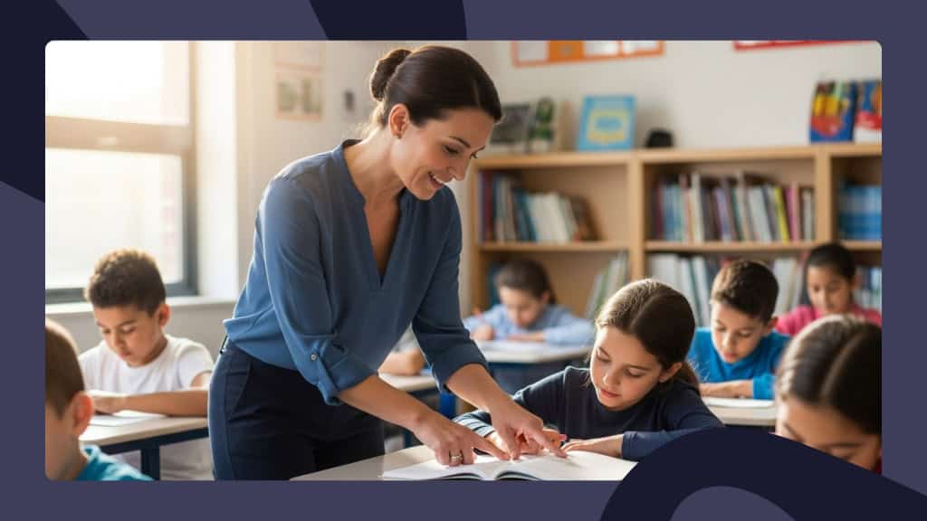 Profesor mostrando a un alumno cómo hacer el trabajo