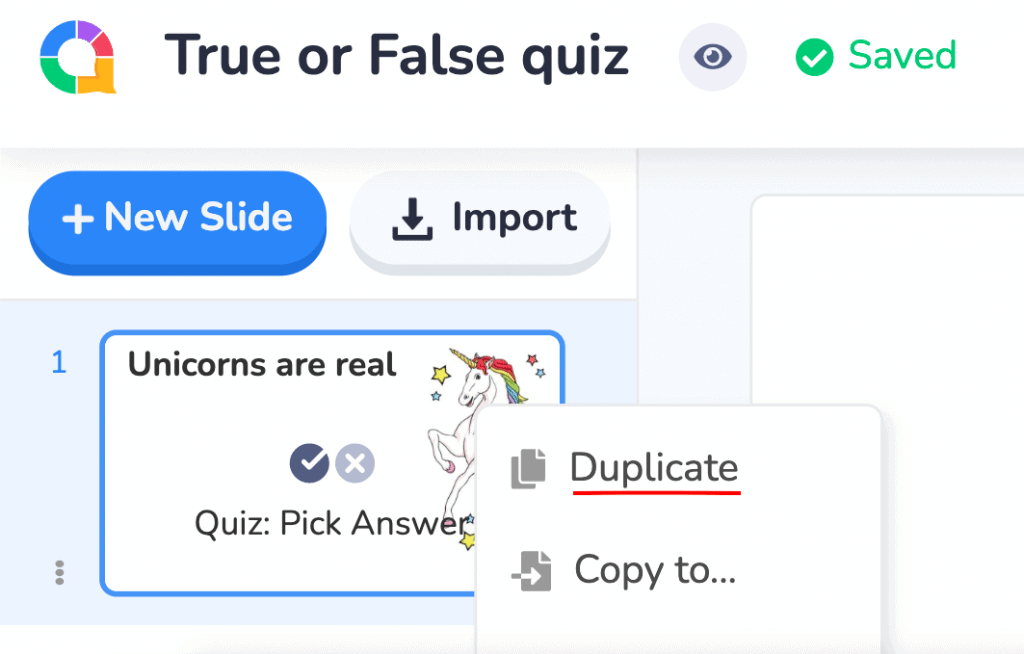 AhaSlides ha l'opzione duplicata per rendere più veloci le tue diapositive del quiz