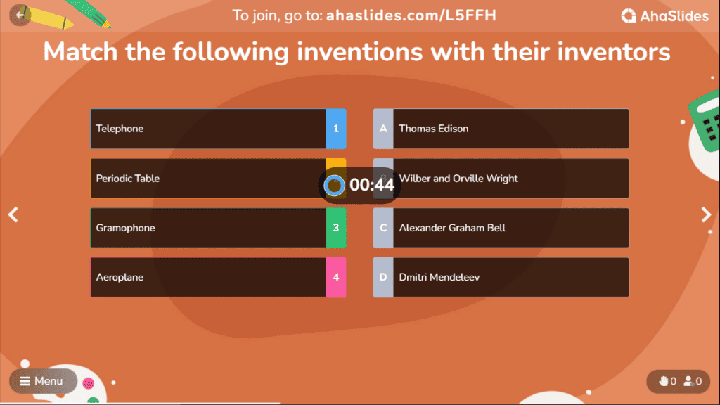 An image of a live match the pair quiz on AhaSlides