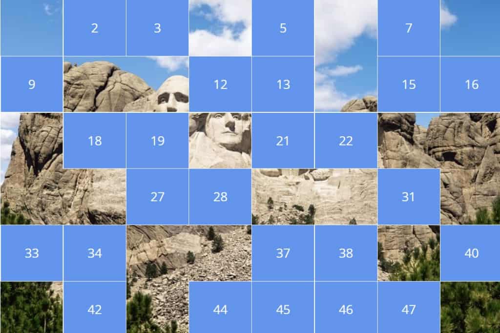 Een quizvraag met verborgen afbeeldingen van Mount Rushmore.