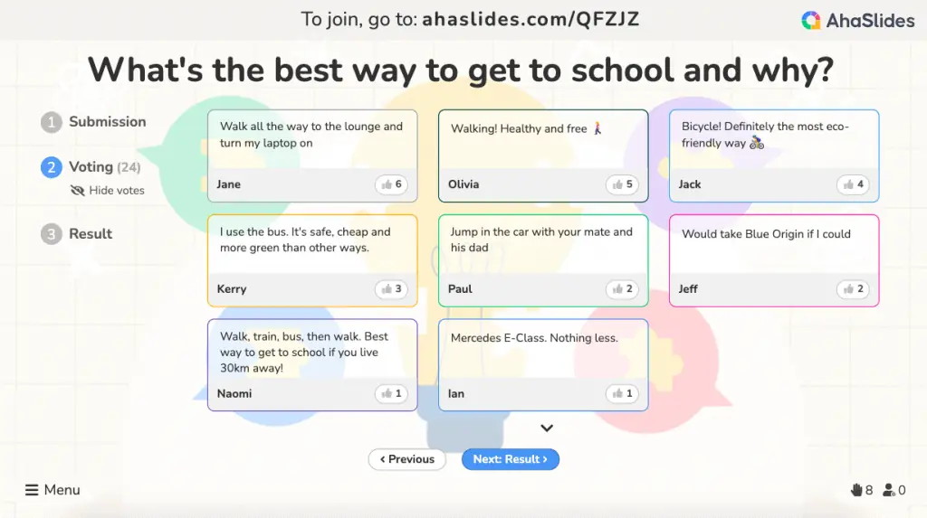 Screenshot der Brainstorming-Folie von AhaSlides - 14 beste Tools für Brainstorming