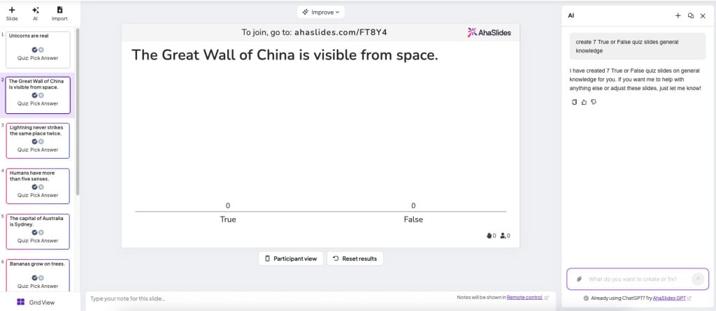 true or false quiz questions AI generated