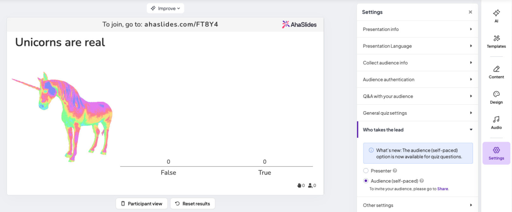 setting the self-paced option for the quiz