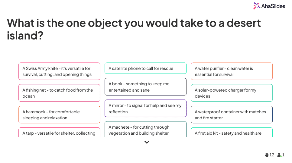 svar på öde öar inskickade på AhaSlides