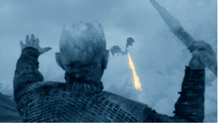 An image of Night King attacking a dragon on Game of Thrones