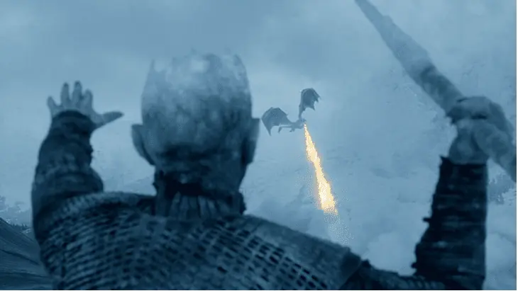 गेम ऑफ थ्रोन्सवर ड्रॅगनवर हल्ला करणाऱ्या नाइट किंगची प्रतिमा