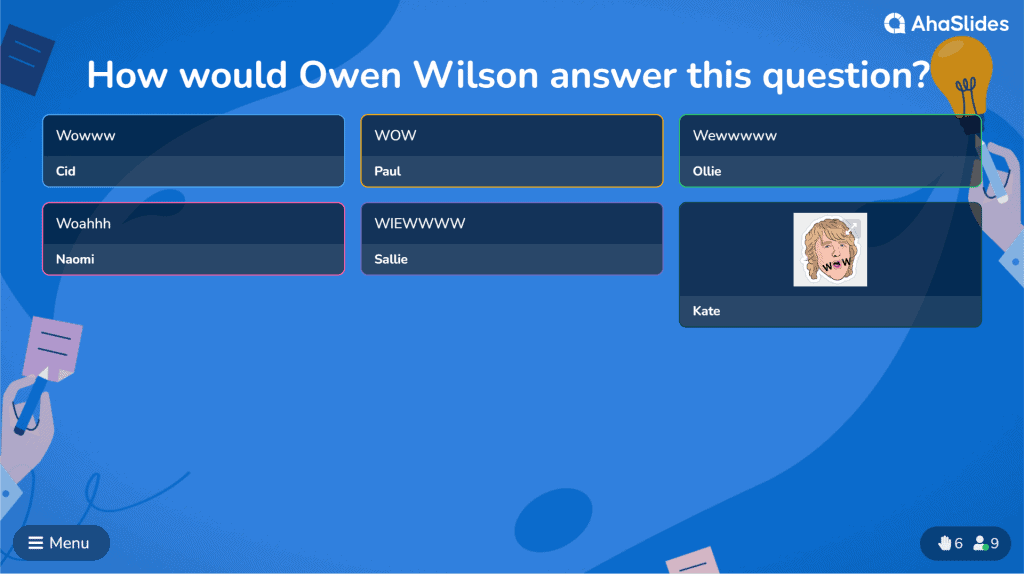 Eine offene Frage, in der gefragt wird, wie Owen Wilson die Frage beantworten würde