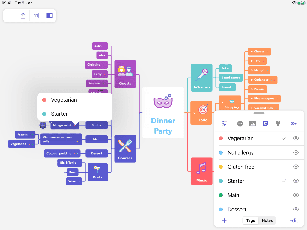 Скриншот инструмента мозгового штурма Mindnode