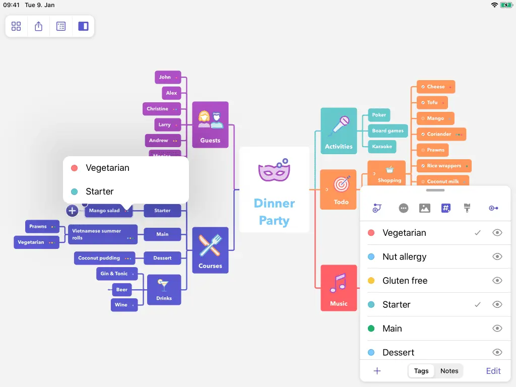 Screenshot des Brainstorming-Tools von Mindnode