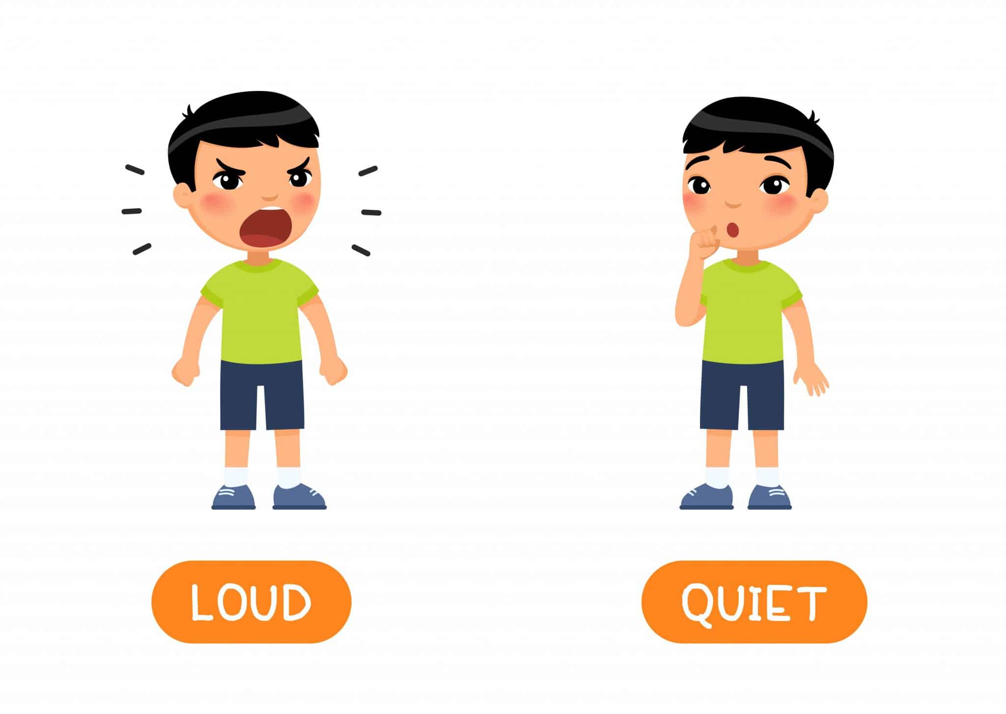 Adjectives noisy. Loud quiet. Opposites Loud quite картинки для детей. Loud quiet opposites. Loud quiet illustration.