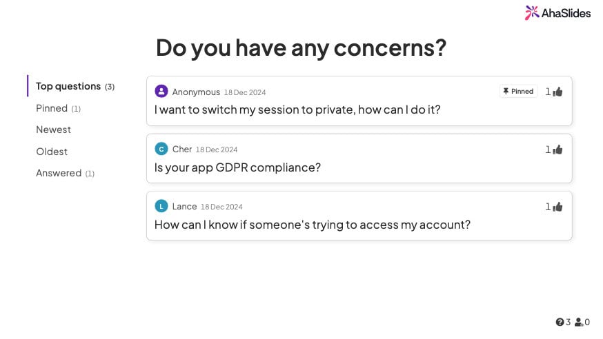 ahaslides의 라이브 Q&A 세션