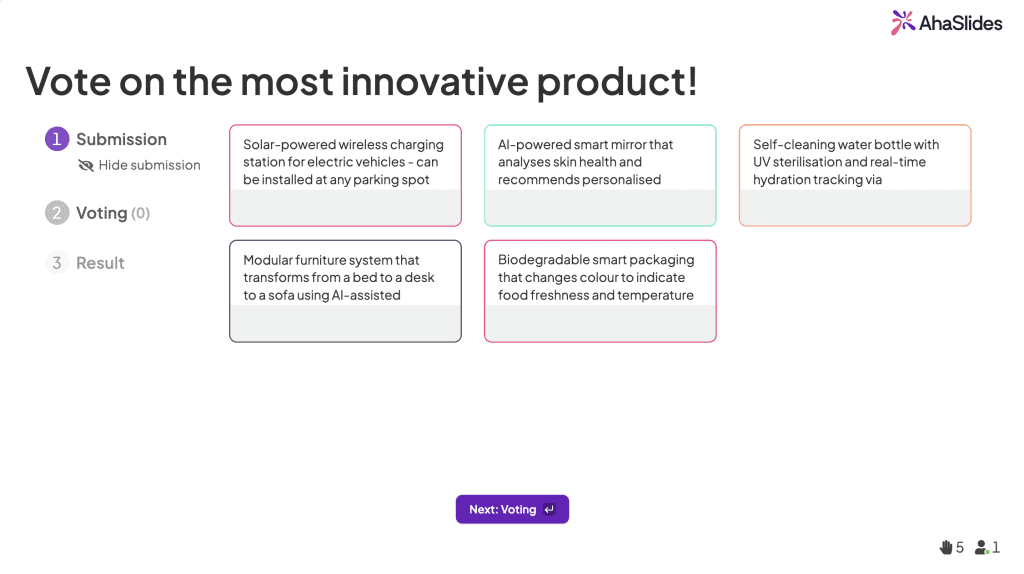 a brainstorm activity voting for the most innovative product
