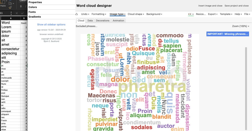 bjorn word cloud add in for Excel