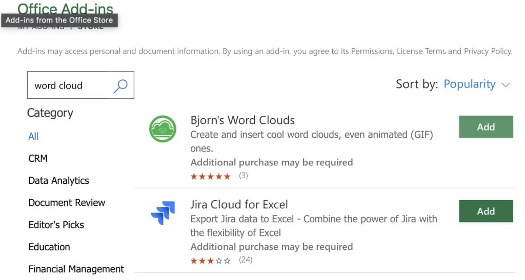 excel word cloud add-in