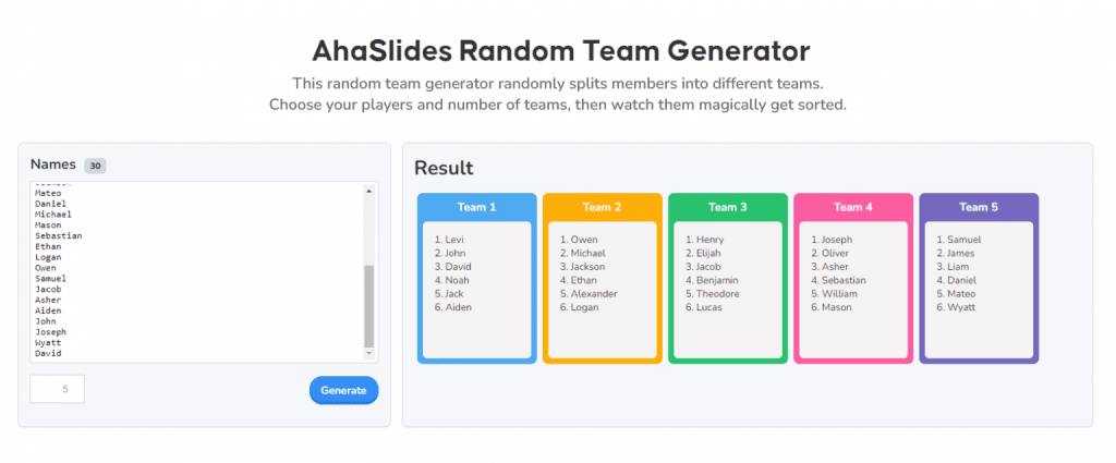 Random Team Generator Best to Split List into Groups in