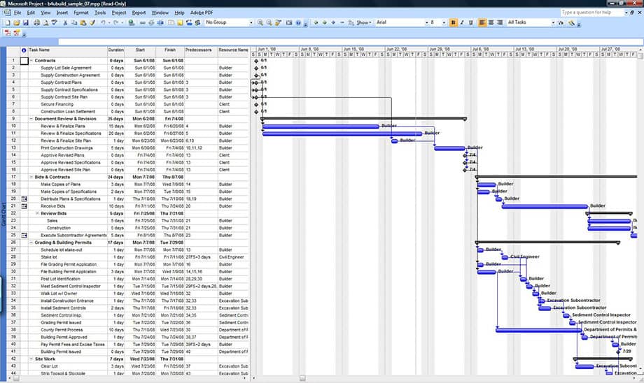 construction project schedule example