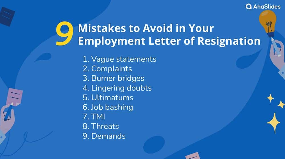 Employment Letter of Resignation - Mistakes to avoid by AhaSlides