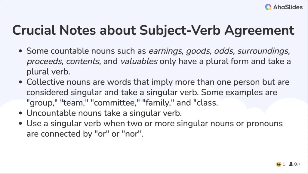 Subjekt Verb Agreement Quiz