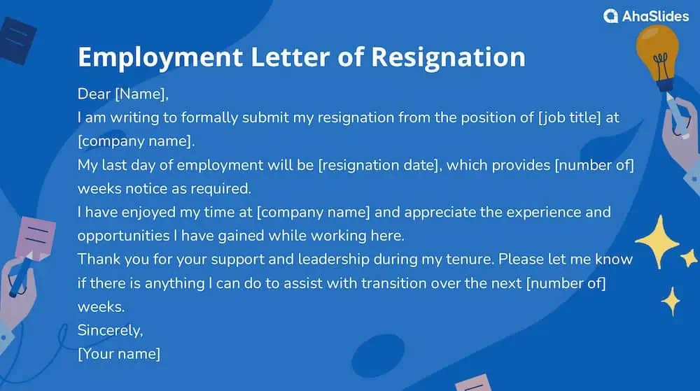 Esempio di lettera di dimissioni dall'occupazione di AhaSlides