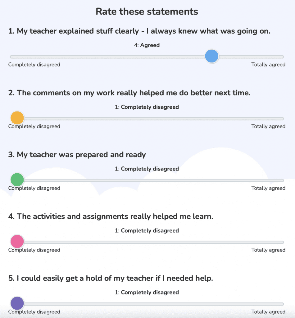 The Likert scale 5 points examples - course satisfaction survey on AhaSlides