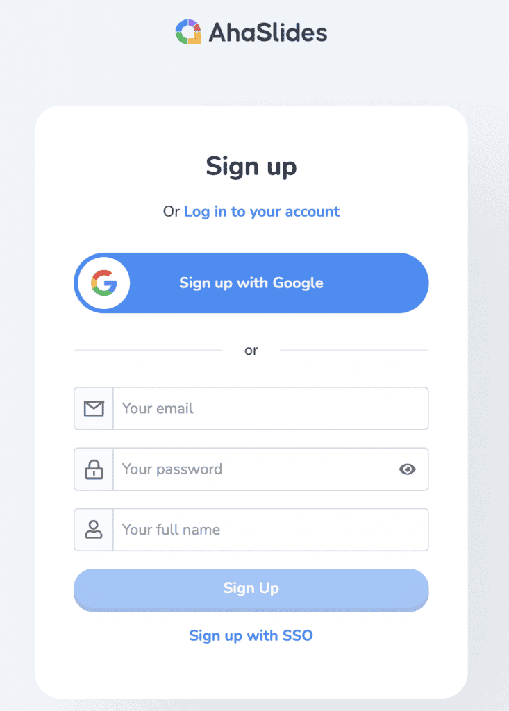 Sign up for a free AhaSlides account