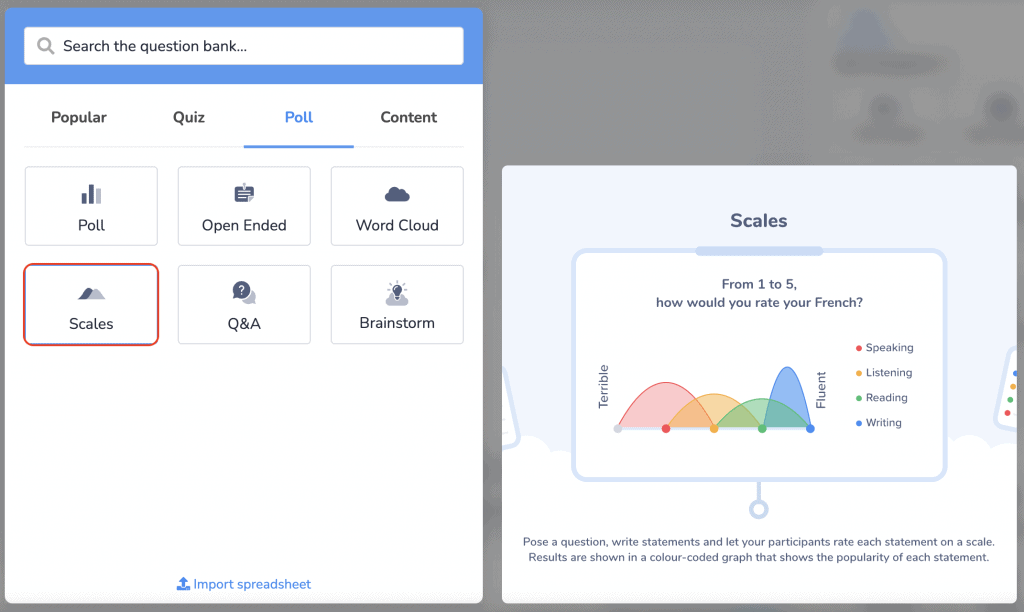 In your presentation, choose the 'Scales' slide type in AhaSlides